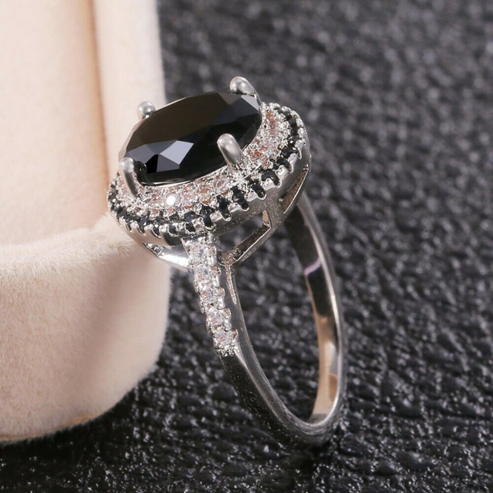 NEW 925 Silver Black Sapphire Ring
